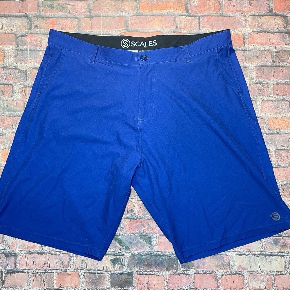 SCALES All Tides Walkshorts Fishing Shorts Navy Blue Size 42 Spandex Stretch